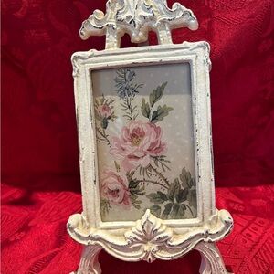 Shabby Chic White Ornate picture Frame with Pink Floral Print
